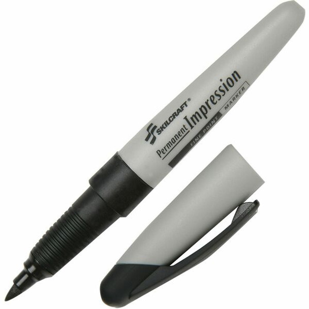 AbilityOne  SKILCRAFT Permanent Impression Fine Tip Marker - Fine Marker Point - Black - 1 Dozen