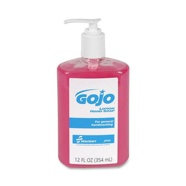 AbilityOne  SKILCRAFT GOJO Lotion Soap - 12oz - Push Pump Dispenser - Moisturizing, pH Balanced - Pink - 12 / Box