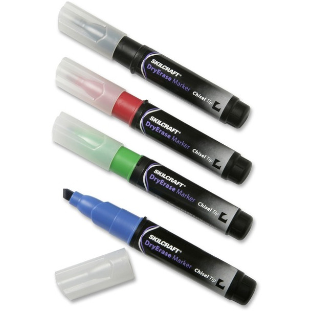 AbilityOne  SKILCRAFT Dry Erase Marker Set - Chisel Marker Point Style - Assorted - 4 / Set