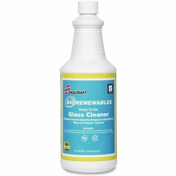 AbilityOne  SKILCRAFT Spartan BioRenewables Glass Cleaner - Spray - 32fl oz - Waterfall Scent - Light Blue