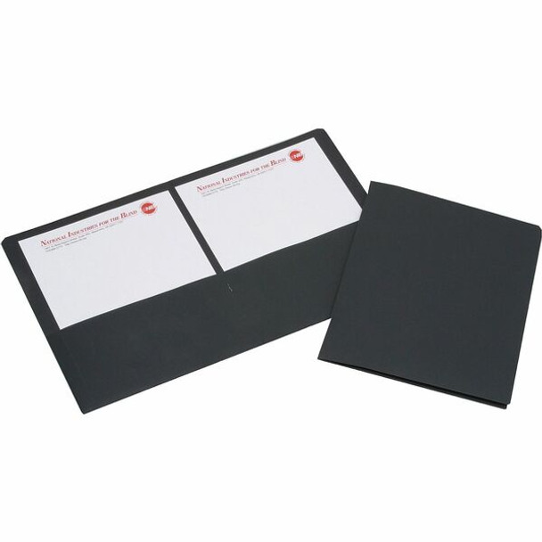 AbilityOne  SKILCRAFT Double Pocket Presentation Portfolio - 8 1/2" x 11" - 3/8" Expansion - 2 Pocket(s) - LeatherGrain - Black - 30% Recycled - 25 / Box