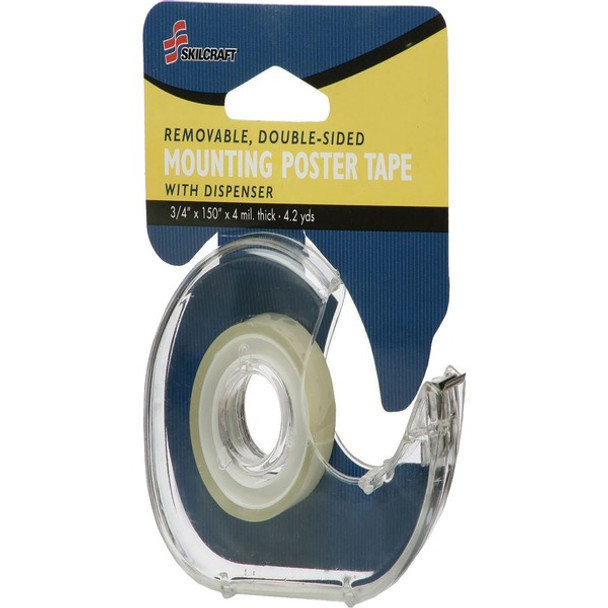 AbilityOne  SKILCRAFT Dispensing Double-Sided Tape - 12.50 ft Length x 0.75" Width - 3 mil Thickness - 1 / RollRoll - Clear