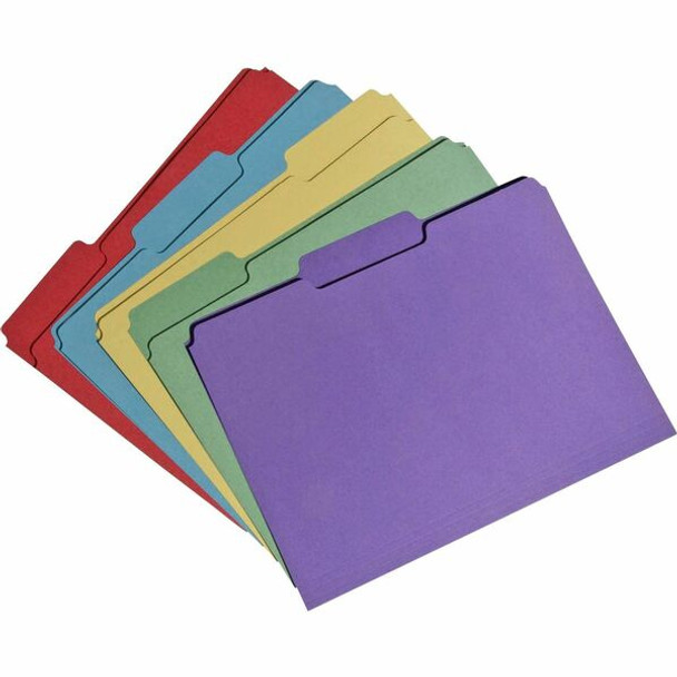 AbilityOne  SKILCRAFT Recycled Single-ply Top Tab File Folder - 8 1/2" x 11" - 3/4" Expansion - Top Tab Location - Assorted Position Tab Position - Blue, Red, Green, Yellow, Purple - 100% Recycled - 100 / Box