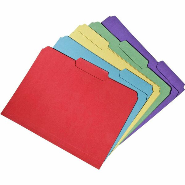 AbilityOne  SKILCRAFT Recycled Double-ply Top Tab File Folder - 8 1/2" x 11" - 3/4" Expansion - Top Tab Location - Assorted Position Tab Position - Red, Blue, Green, Yellow, Purple - 100% Recycled - 100 / Box