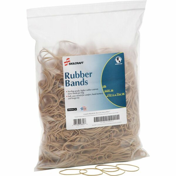 AbilityOne  SKILCRAFT 7510015783517 Sterling Grade Rubber Band - Size: 16 - 1 Bag - Natural