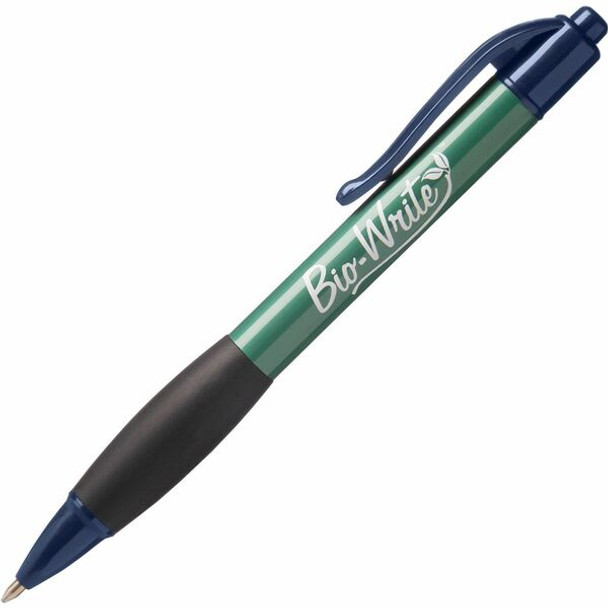 AbilityOne  SKILCRAFT Bio-Write 7520-01-578-9308 Ballpoint Pen - Fine Pen Point - Refillable - Retractable - Blue - Bioplastic Barrel - 1 Dozen