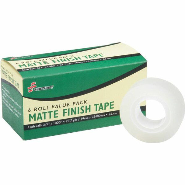 AbilityOne  SKILCRAFT 7510-01-580-6226 Matte Finish Transparent Tape - 0.75" Width x 1000" Length - 1" Core - Photo-safe, Non-yellowing, Split Resistant, Tear Resistant - 6 / Pack - Clear