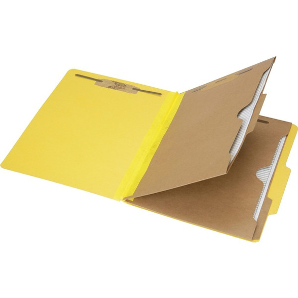 AbilityOne  SKILCRAFT Letter Recycled Classification Folder - 8 1/2" x 11" - 2" Expansion - 6 Fastener(s) - 2" Fastener Capacity for Folder, 1" Fastener Capacity for Divider - 2 Divider(s) - Pressboard - Yellow - 30% Recycled - 10 / Box
