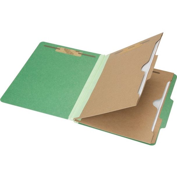 AbilityOne  SKILCRAFT Letter Recycled Classification Folder - 8 1/2" x 11" - 2" Expansion - 6 Fastener(s) - 2" Fastener Capacity for Folder, 1" Fastener Capacity for Divider - 2 Divider(s) - Pressboard - Dark Green - 30% Recycled - 10 / Box
