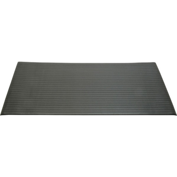 AbilityOne  SKILCRAFT Ribbed Vinyl Anti-fatigue Floor Mat - 36" Length x 24" Width x 0.38" Thickness - Rectangular - Vinyl, Closed-cell PVC - Black - 1Each