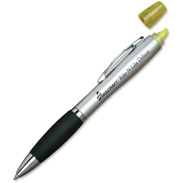 AbilityOne  SKILCRAFT Rite-N-Lite Deluxe Highlighter Pen - Medium Pen Point - Chisel Marker Point Style - Yellow, Black Ink - Retractable - Twist-action Mechanism, Low Viscosity - 1 Dozen