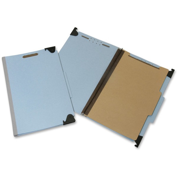 AbilityOne  SKILCRAFT 2/5 Tab Cut Legal Recycled Hanging Folder - 8 1/2" x 14" - 2" Expansion - 4 Fastener(s) - Top Tab Location - Right of Center Tab Position - 1 Divider(s) - Light Blue - 60% Recycled - 5 / Box