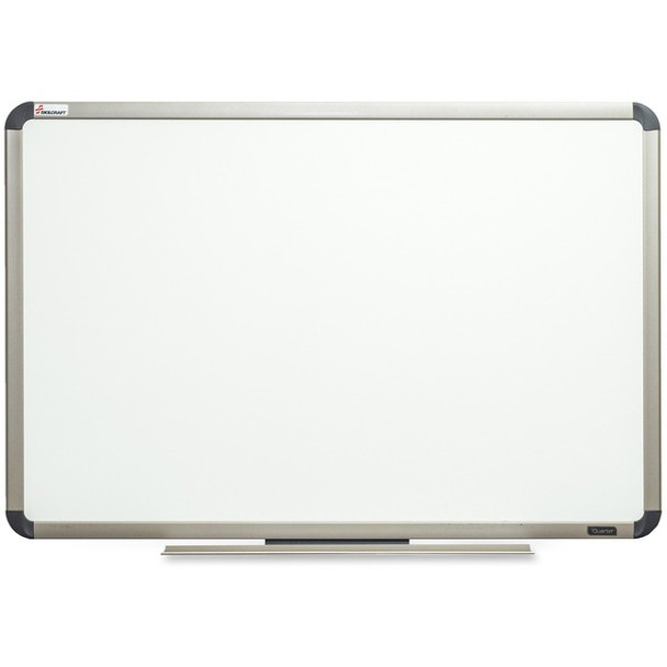 AbilityOne  SKILCRAFT Aluminum Frame Total Erase White Board - 48" (4 ft) Width x 36" (3 ft) Height - White Surface - Titanium Frame - Ghost Resistant, Stain Resistant, Moisture Resistant, Marker Tray, Grid Pattern, Rounded Corner - 1 Each