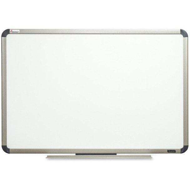 AbilityOne  SKILCRAFT Aluminum Frame Total Erase White Board - 72" (6 ft) Width x 48" (4 ft) Height - White Surface - Titanium Frame - Ghost , Stain , Moisture Resistant, Marker Tray, Rounded Corner, Grid Pattern - 1 Each