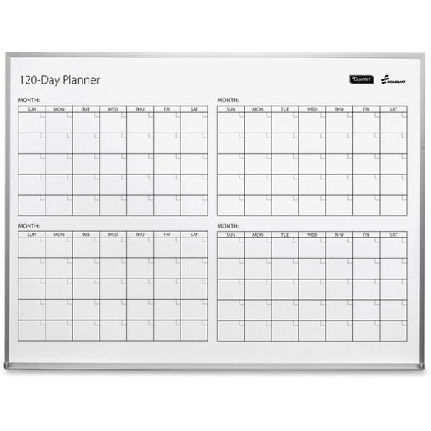 AbilityOne  SKILCRAFT 4-Month Dry Erase Calendar Board - Monthly - 4 Month - Aluminum - Aluminum - 48" Height x 36" Width - Durable, Dry Erase Surface - 1 Each