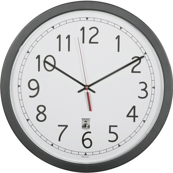 AbilityOne  SKILCRAFT 16.5" Round SelfSet Wall Clock - Analog - Quartz - White Main Dial - Black/Plastic Case - Contemporary Style