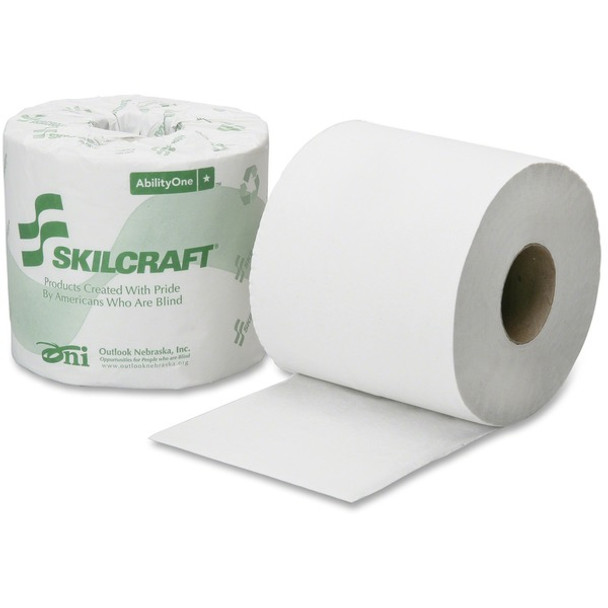 AbilityOne  SKILCRAFT 2-Ply PCF Individual Toilet Tissue Rolls - 2 Ply - 4" x 3.75" - 500 Sheets/Roll - White - Chlorine-free, Individually Wrapped, Embossed, Perforated, Eco-friendly, Septic Safe, Dye-free, Fragrance-free - 96 / Carton