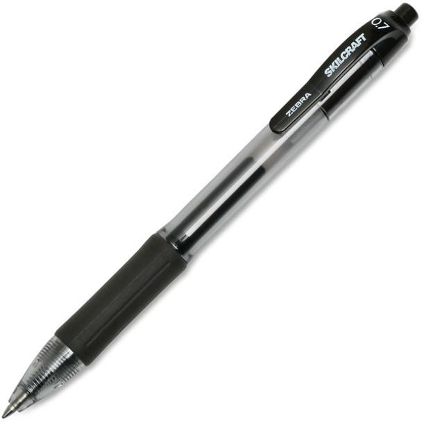AbilityOne  SKILCRAFT Zebra Medium Point Retractable Gel Pen - Medium Pen Point - Retractable - Black Gel-based Ink - Clear, Black Barrel - 1 Dozen