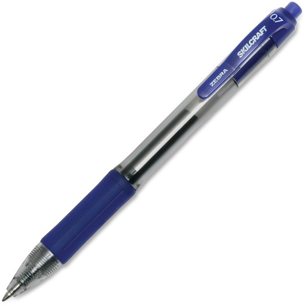 AbilityOne  SKILCRAFT Zebra Medium Point Retractable Gel Pen - Medium Pen Point - Retractable - Black Gel-based Ink - Clear, Blue Barrel - 1 Dozen