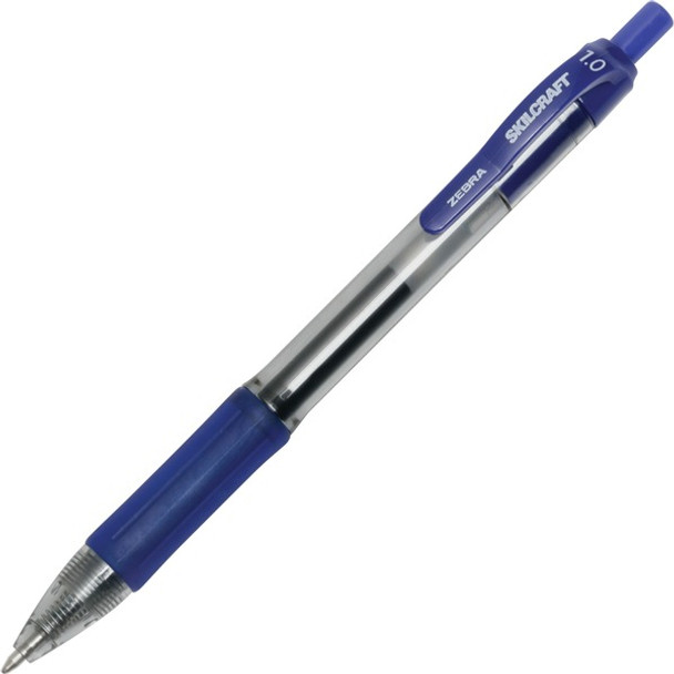 AbilityOne  SKILCRAFT Zebra Retractable Gel Pen - Medium Pen Point - 1 mm Pen Point Size - Retractable - Blue Gel-based Ink - 12 / Dozen