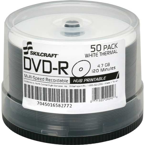 AbilityOne  SKILCRAFT DVD Recordable Media - DVD-R - 16x - 4.70 GB - 50 Pack - 120mm - Printable - Laser Printable - 2 Hour Maximum Recording Time