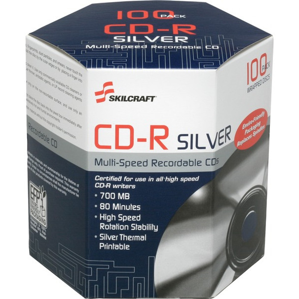 AbilityOne  SKILCRAFT CD Recordable Media - CD-R - 52x - 700 MB - 100 Pack - 120mm - Printable - Thermal Printable - 1.33 Hour Maximum Recording Time