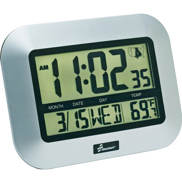 AbilityOne  SKILCRAFT Radio-controlled LCD Digital Clock - Digital - LCD - Silver