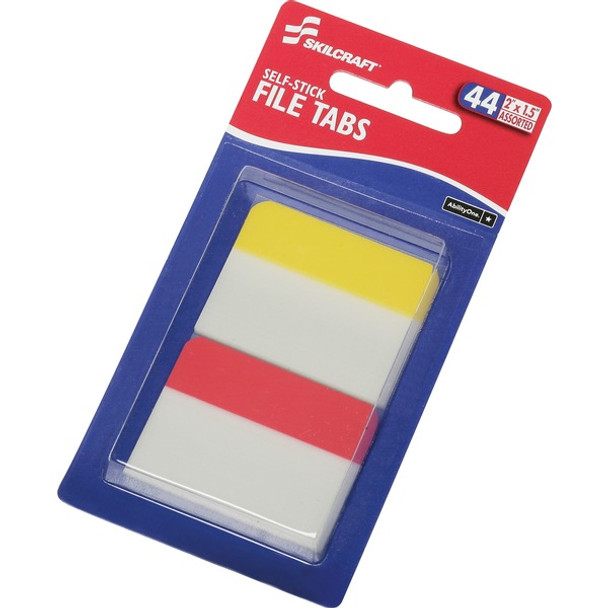 AbilityOne  SKILCRAFT Self-stick File Tabs - 1.50" Tab Height x 2" Tab Width - Self-adhesive - Assorted Tab(s) - 44 / Pack - TAA Compliant