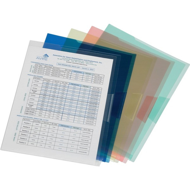 AbilityOne  SKILCRAFT Letter File Jacket - 8 1/2" x 11" - Yellow, Blue, Green, Red, Clear - 5 / Pack