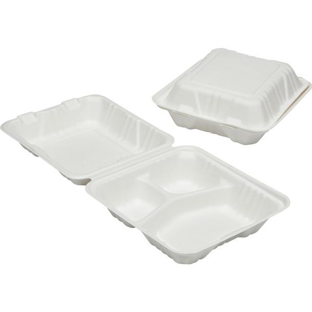 AbilityOne  SKILCRAFT 3-Compartment Hinged Lid Tray - Microwave Safe - White - Wood Pulp Body - 200 / Carton - TAA Compliant