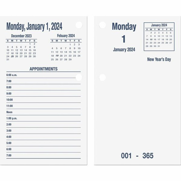 AbilityOne  SKILCRAFT DayMax System Flip-style Calendar Pad - Daily - January - December - 6:00 AM to 7:00 PM - Desktop - White - 6" Height x 3.5" Width - 1 Each