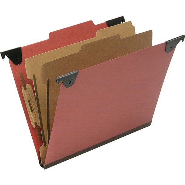 AbilityOne  SKILCRAFT 2/5 Tab Cut Letter Recycled Hanging Folder - 1" Folder Capacity - 8 1/2" x 11" - Top Tab Position - 2 Divider(s) - Red - 60% Fiber Recycled - 10 / Box - TAA Compliant