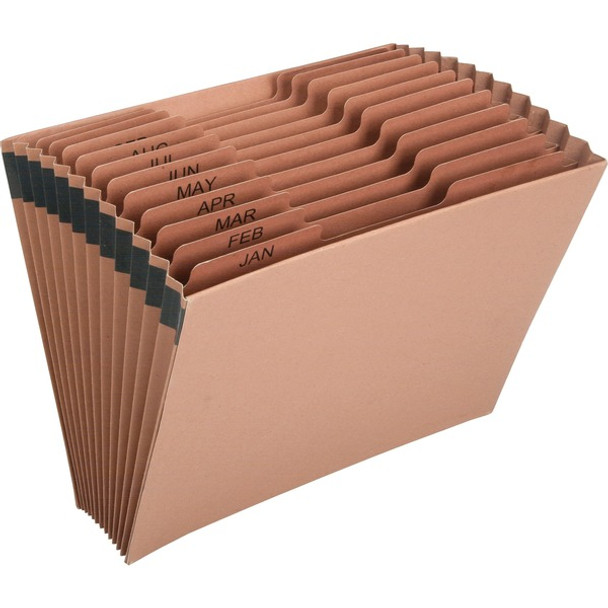 AbilityOne  SKILCRAFT Letter Recycled Expanding File - 8 1/2" x 11" - 12 Pocket(s) - Brown - 30% Recycled - 1 Each
