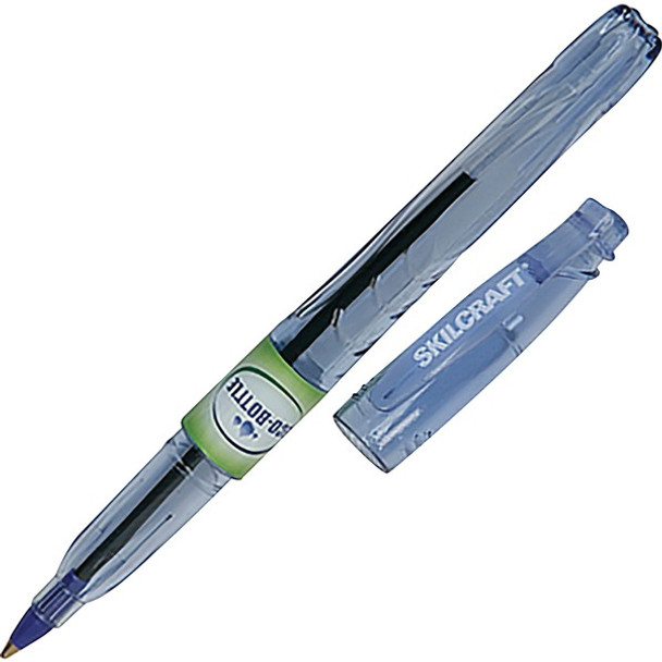 AbilityOne  SKILCRAFT Ballpoint Stick Pen - Fine Pen Point - Black - Transparent Blue Barrel - 12 / Dozen