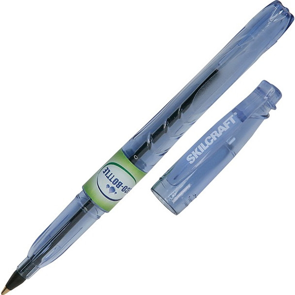 AbilityOne  SKILCRAFT Ballpoint Stick Pens - Medium Pen Point - Black - Transparent Blue Barrel - 12 / Dozen