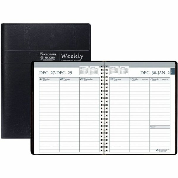 AbilityOne  SKILCRAFT Professional Weekly Appointment Planner - Weekly - 12 Month - January - December - 2 Week Double Page Layout - Wire Bound - Black, Multi - 11" Height x 8.5" Width - 1 Each