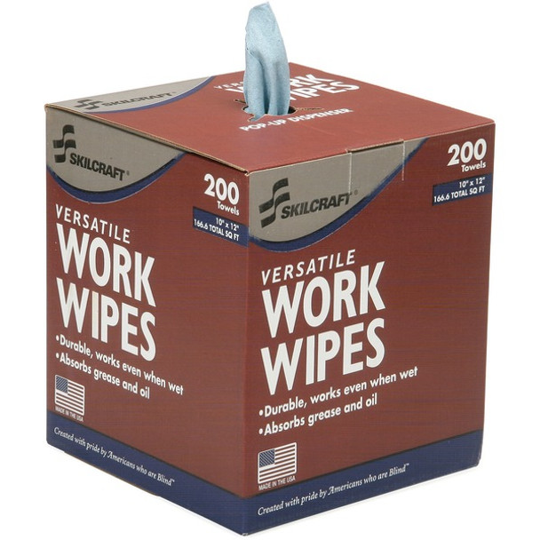 AbilityOne  SKILCRAFT Versatile Industrial Work Wipes - Blue - Paper - Low Linting, Durable, Disposable, Solvent Resistant - For Multi Surface, Multipurpose - 200 Per Box - 8 / Carton