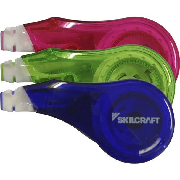 AbilityOne  SKILCRAFT Mini-Dispenser Correction Tape - 0.20" Width x 19.67 ft Length - Mini Transparent Dispenser - Compact, Non-refillable, Mess-free - 3 / Pack - White