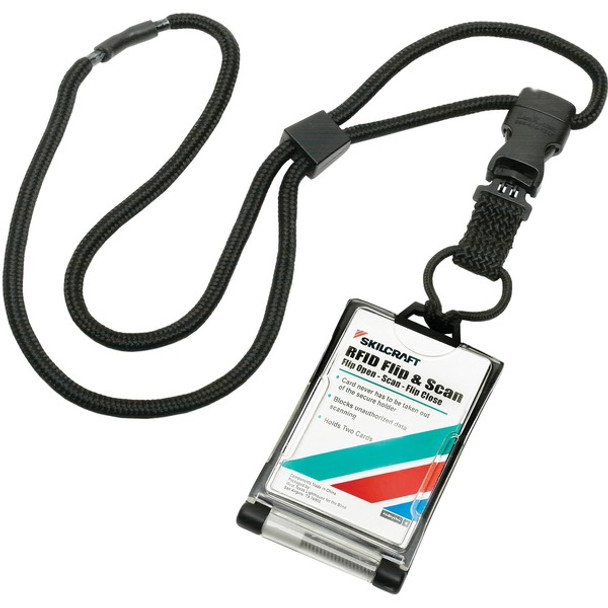 AbilityOne  SKILCRAFT Closed Face RFID Dual Card Lanyard - 1 Dozen - Buckle Attachment - 36" Width Length - Black