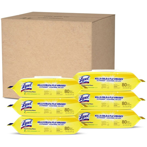 AbilityOne  SKILCRAFT Lysol Disinfecting Wipes - Lemon, Lime Scent - 80 / Softpack - 6 / Box - White
