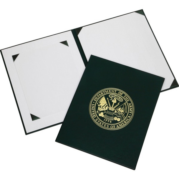 AbilityOne  SKILCRAFT Military Seal Award Certificate Binder - Inside Front, Inside Back Pocket(s) - Green - 1 Each