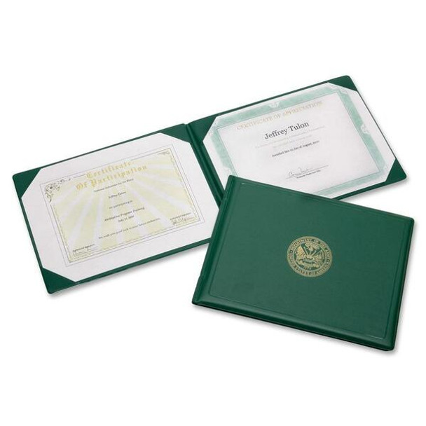 AbilityOne  SKILCRAFT Award Certificate Binder With Gold Army Seal - 8" x 10.5" - 2 Sheet - 1 Each - Green