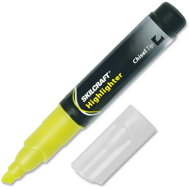 AbilityOne  SKILCRAFT Chisel Tip Tube Type Fluorescent Highlighter - Bold Marker Point - Chisel Marker Point Style - Fluorescent Yellow - 1 Dozen