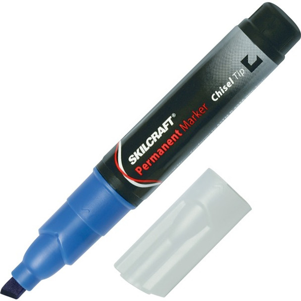 AbilityOne  SKILCRAFT Tube Type Permanent Board Marker - Fine Marker Point - Chisel Marker Point Style - Blue - 1 Dozen