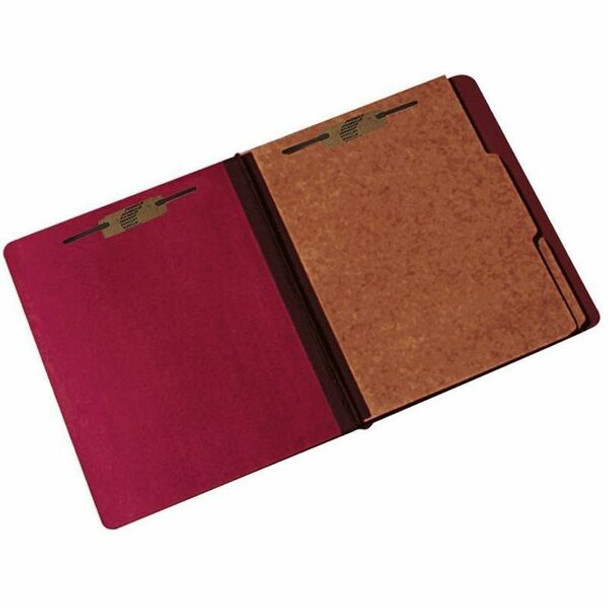 AbilityOne  SKILCRAFT Three Section Pressboard File Folder - 3" Expansion - 6 x Prong Fastener(s) - 1" Fastener Capacity for Folder - 2 Divider(s) - Pressboard, Tyvek - Red - 1 Each