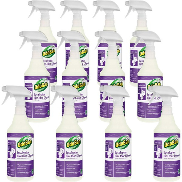 OdoBan Eucalyptus BioOdor Digester Spray - Ready-To-Use - 32 fl oz (1 quart) - Lavender Scent - 12 / Carton - Purple