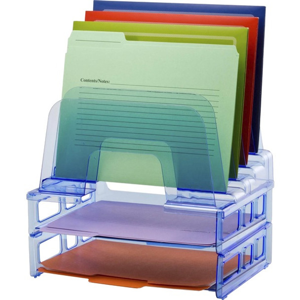 Officemate Blue Glacier&trade; Large Incline Sorter w/ 2 Letter Trays - 5 Compartment(s) - 14.3" Height x 13.4" Width x 9" Depth - Compact - Transparent Blue - 1 Each