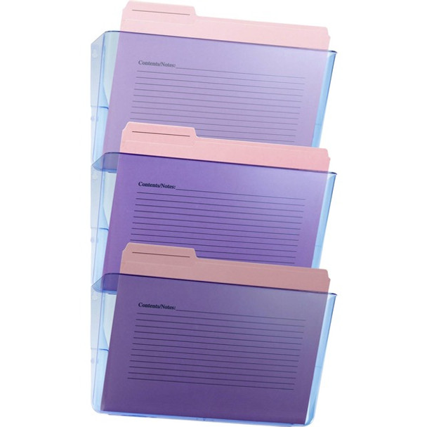 Officemate Blue Glacier&trade; Wall File, 3/Box - 15" Height x 13" Width x 4.1" Depth - Stackable - Transparent Blue - Plastic - 3 / Pack
