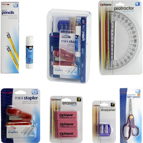 Back to School Pencil Box / Essential Supplies Organizer Kit, 8 Pieces - Multi - 1 Each