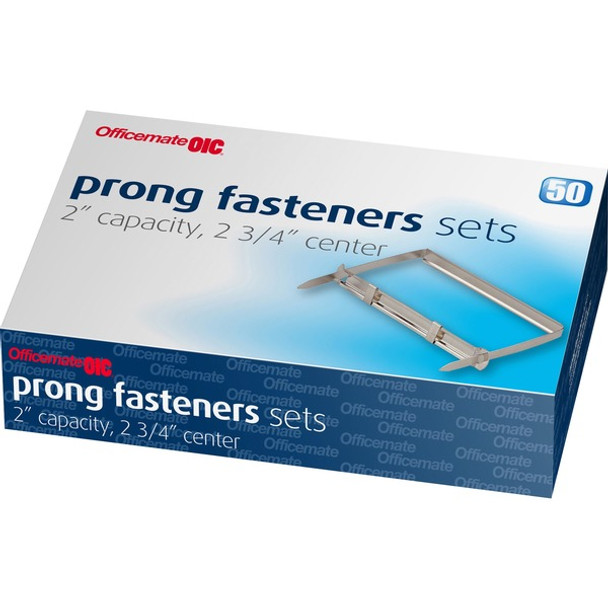 Officemate Prong Fasteners - Standard - 2.8" Length - 2" Size Capacity - 50 / Box - Silver - Steel